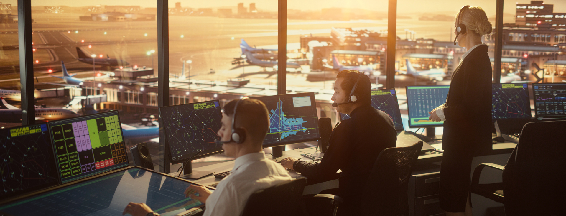 Mehrere Personen im Flugzeug-Tower