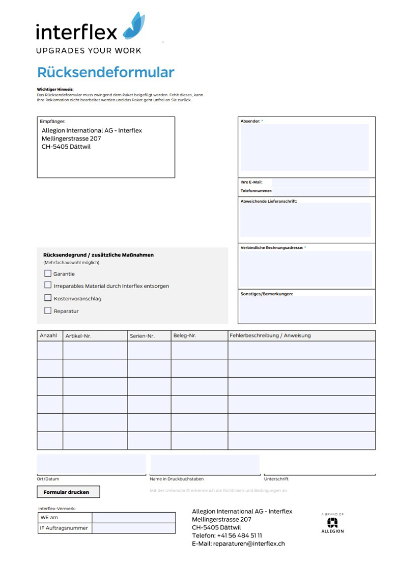 Interflex RMA Formular
