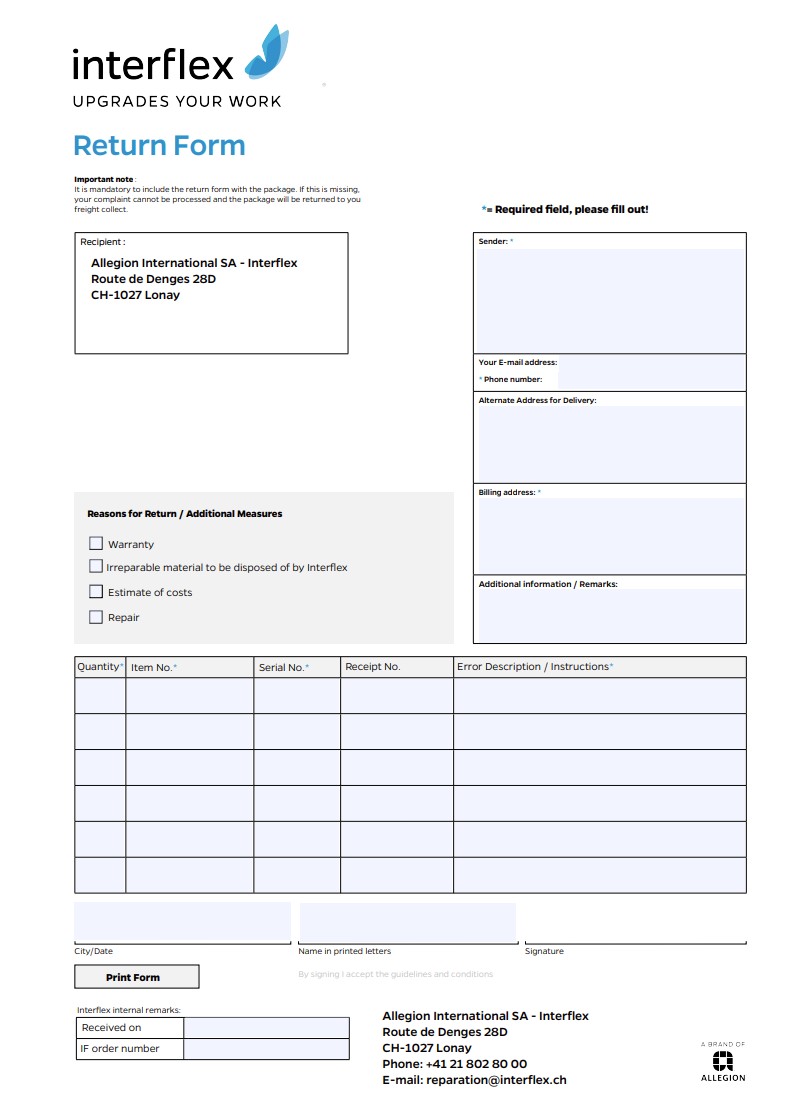 Interflex RMA Form